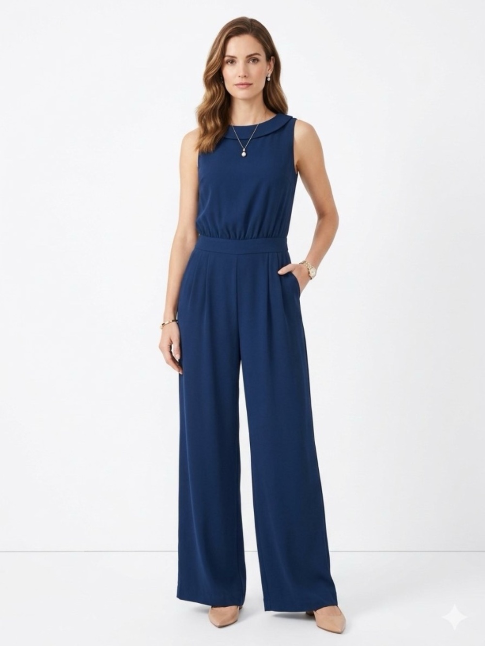 Boden Navy Blue Sleeveless Wide Leg Jumpsuit 6 Peter Pan Wedding Quiet Luxury